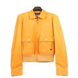 GUCCI Orange Leather Jacket, Size 44 Other