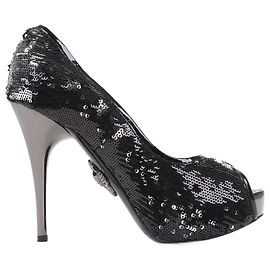 Philipp Plein STARLET Sequin Platform Heel in Size 37 EU Black