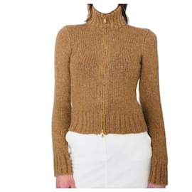 Dolce & Gabbana-Dolce & Gabbana Slim Fit two Way Zip Sweater-Brown,Camel