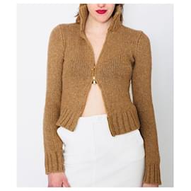 Dolce & Gabbana-Dolce & Gabbana Slim Fit two Way Zip Sweater-Brown,Camel