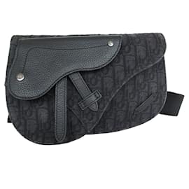 Christian Dior-Christian Dior Black Canvas Leather Sling Bag-Black