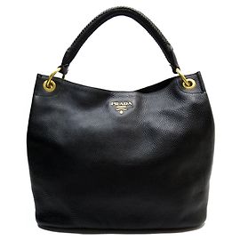 Borsa a spalla in pelle nera Prada Nero