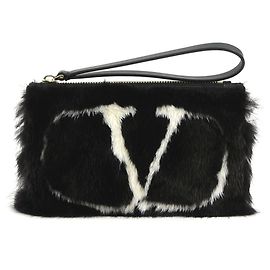 Valentino Garavani Black and White Clutch Bag Black White