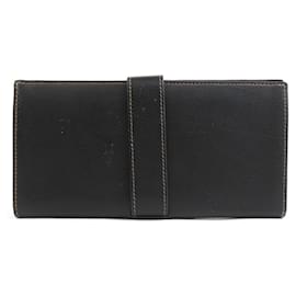 Hermès-Hermes Black Leather Long Bill Wallet-Black