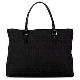 Fendi-Fendi Black Small Zucchino Canvas Tote-Black