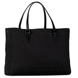 Fendi-Fendi Black Small Zucchino Canvas Tote-Black