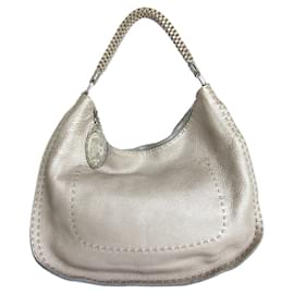 Fendi-Sac à épaule en cuir Selleria de Fendi-Gris,Métallisé