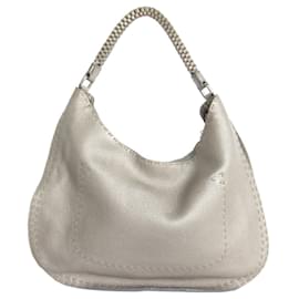 Fendi-Sac à épaule en cuir Selleria de Fendi-Gris,Métallisé