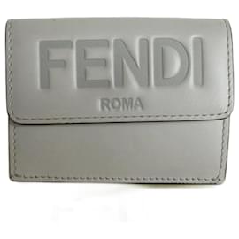 Fendi-Fendi Tri-fold Wallet in Light Gray Leather-Grey