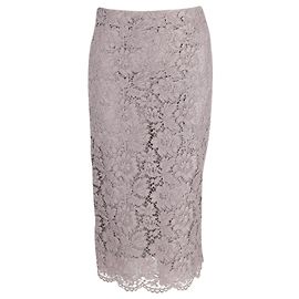 Valentino Garavani Falda midi de encaje Valentino en algodón gris Gris