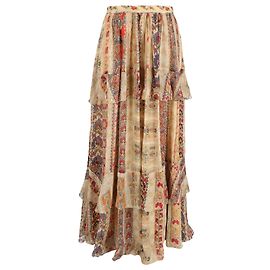 Falda maxi de capas con estampado floral en seda crepé de chine multicolor Etro Multicolor