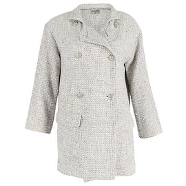 Doppelt gefütterte Jacke mit Taschen aus grauem Tweed von Chanel Grau