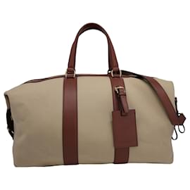 Ralph Lauren-Ralph Lauren Welington Calfskin-Trim Duffel Bag in Beige Canvas-Beige