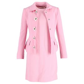 Dolce & Gabbana Single-Breasted Jacket With Shift Dress in Pink Wool Pink