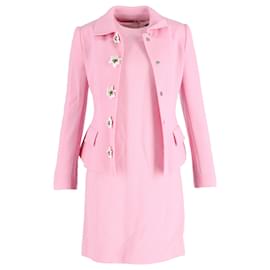 Dolce & Gabbana-Dolce & Gabbana Single-Breasted Jacket With Shift Dress in Pink Wool-Pink