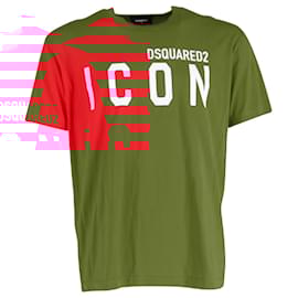 Dsquared2- Dsquared2 Icon-Printed Crewneck Short-Sleeved T-Shirt in Red Cotton-Red