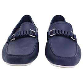Salvatore Ferragamo-Ferragamo Stuart Gancini Driver Moccasins in Blue Leather-Blue