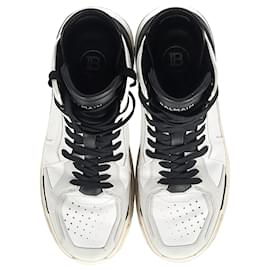 Balmain-Balmain B-Ball High-Top Sneakers in White Leather-White