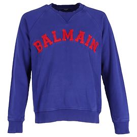 Suéter de gola redonda em jersey roxo com logo Balmain aplicado Roxo