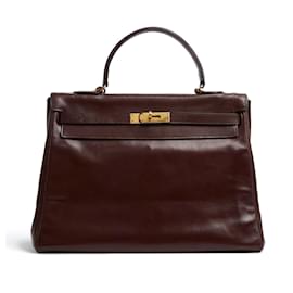 Hermès-Hermès 1981 Kelly 35 Burgundy Dark Red Leather Bag-Dark red