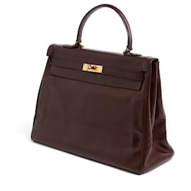 Hermès-Hermès 1981 Kelly 35 Burgundy Dark Red Leather Bag-Dark red