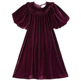 Autre Marque Vestido de manga abullonada de terciopelo burdeos Petite Amalie Ciruela