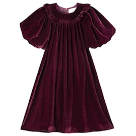 Autre Marque-Petite Amalie Burgundy Velvet Puff Sleeve Dress-Prune