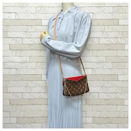 Louis Vuitton-Louis Vuitton Pallas Scratch Monogram Shoulder Bag-Brown,Red