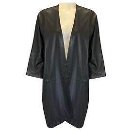 Vince Black Open Leather Coat Black