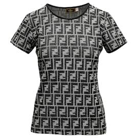 Fendi-Black & Grey Fendi Zucca Patterned Short Sleeve Top Size IT 44-Black