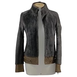 Autre Marque Graue Schaflederjacke Grau