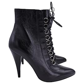 Saint Laurent-Saint Laurent 105mm Fetish Lace Up Ankle Boots in Black Leather-Black