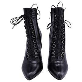 Saint Laurent-Saint Laurent 105mm Fetish Lace Up Ankle Boots in Black Leather-Black