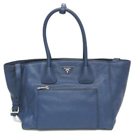 Prada VITELLO PHENIX BN2795 Women's Leather Handbag Blue