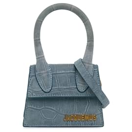 Jacquemus-Jacquemus Blue Mini Croc Embossed Suede Le Chiquito-Blue