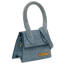 Jacquemus-Jacquemus Blue Mini Croc Embossed Suede Le Chiquito-Blue