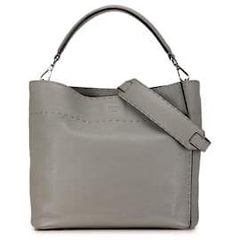 Fendi-Sac Selleria Anna en cuir gris Fendi-Marron