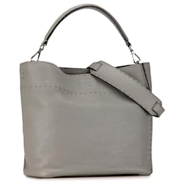 Fendi-Sac Selleria Anna en cuir gris Fendi-Marron