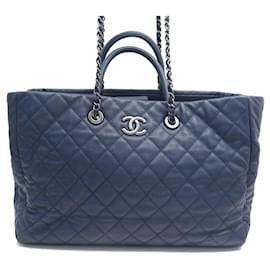 Chanel-CHANEL COCO HANDLE QUILTED LEATHER BLUE HAND BAG PURSE-Navy blue