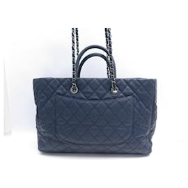 Chanel-CHANEL COCO HANDLE QUILTED LEATHER BLUE HAND BAG PURSE-Navy blue