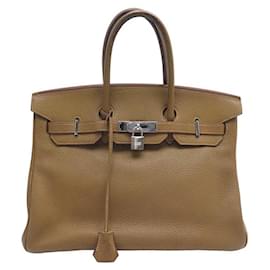 Hermès-HERMES BIRKIN 35 HAND BAG IN KHAKI BROWN GRAINED LEATHER & SILVER 2007-Brown
