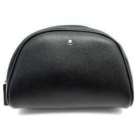 NEUN MONTBLANC SARTORIAL SCHWARZE LEDER-KOSMETIKTASCHE NEU Schwarz