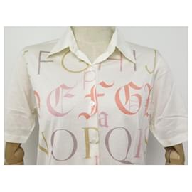 Hermès-NINE HERMES ALPHABET TSHIRT M 40 WHITE COTTON POLO NEW-White