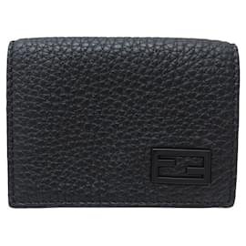 Fendi-NINE FENDI BAGUETTE PM 7M0280 BLACK LEATHER WALLET-Black