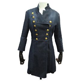 NEW PIERRE BALMAIN COAT LONG MILITARY JACKET FP77202J S 36 Navy blue