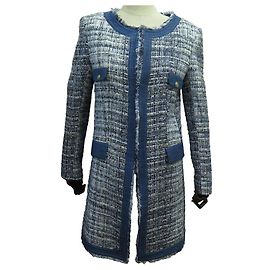 NINE COAT PIERRE BALMAIN LONG JACKET FP260040 S 36 TWEED JACKET COAT Navy blue