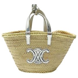 Céline NUOVO BORSO A MANO CELINE 113832 CABAS PANIER PM TRIOMPHE RAPHIA ARGENTO Beige