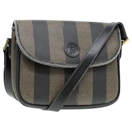 Fendi-Sac à épaule en toile Fendi Pecan marron noir-Marron