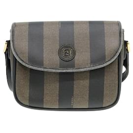 Fendi-Sac à épaule en toile Fendi Pecan marron noir-Marron