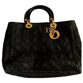 Dior Lady Dior Handtasche aus schwarzem Cannage Canvas Schwarz